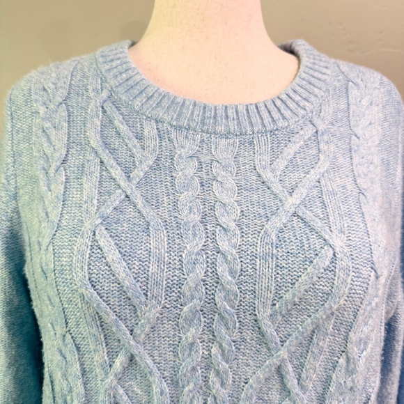Plus Size 1X Croft & Barrow Cable Knit Crewneck Sweater — Light Blue - Picture 3 of 9